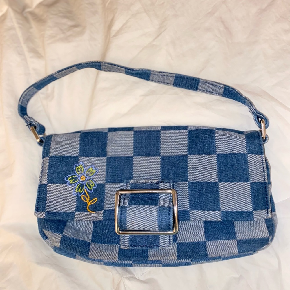 Y2K denim shoulder bag with flower detail - Picture 2 of 3